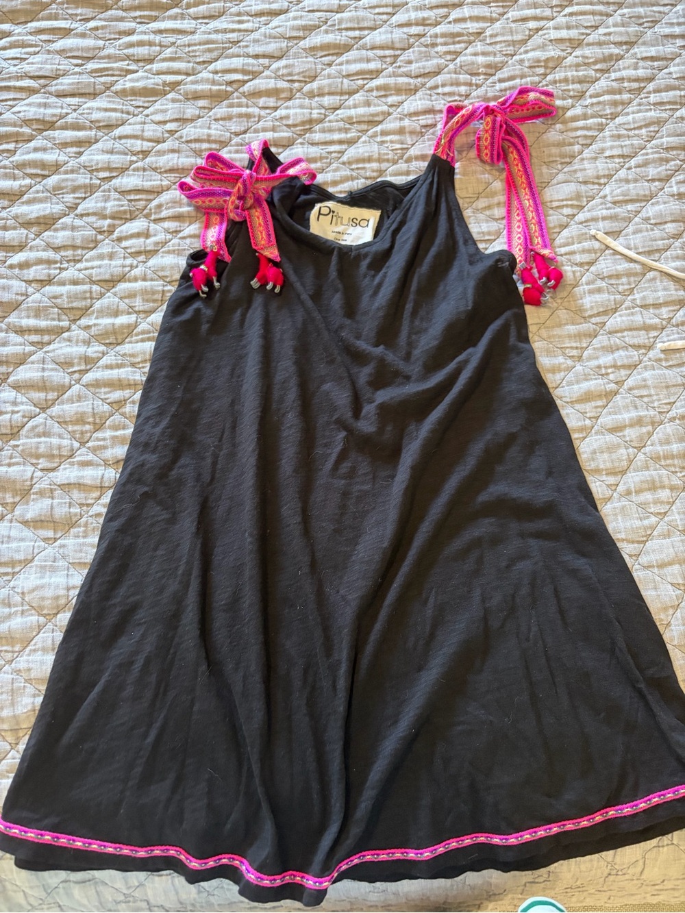 Pithusa Black Swing Dress with Pink Lama Accent Ties